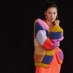 Anthropologie FRNCH Patchwork Knit Cardigan Sweater